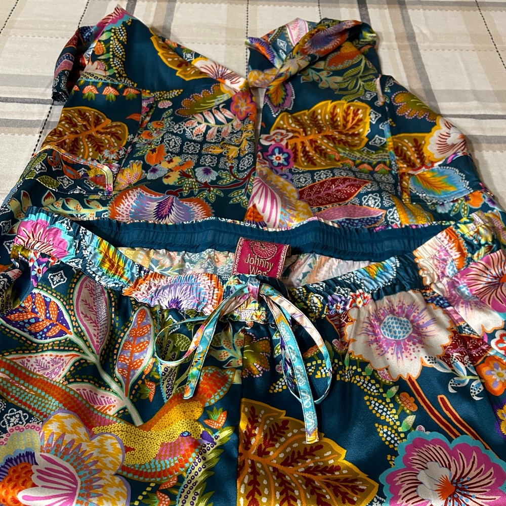 Johnny Was Vibrant Print Silk Pull On Drawstring Pants - Picture 7 of 16
